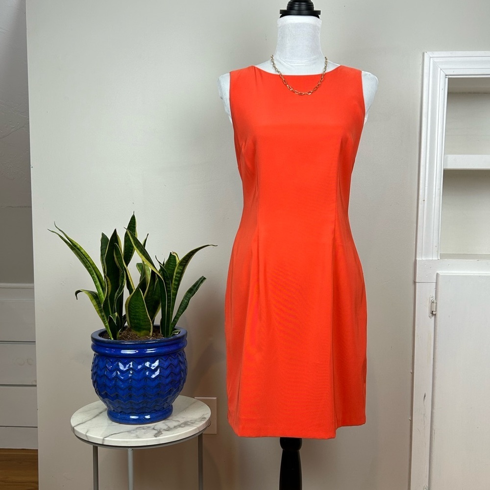 Coral Orange Sleeveless Sheath Mini Midi Dress Classic Closet Staple